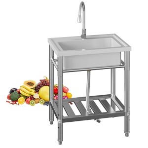Commercial Stainless Steel Single Bowl Utility Sink with Faucet, Free Standing  Deep Basin, Backsplash & Bottom Shelf - 1 of 4