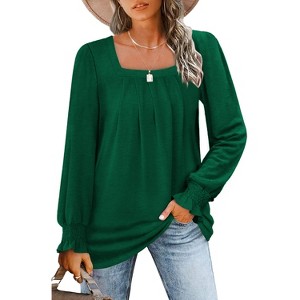 Zeagoo Long Sleeve Shirts for Women Square Neck Pleated Tunic Tops Loose Fit Fashion Blouses - 1 of 4