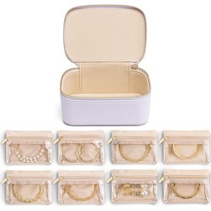 Travel Jewelry Organizer with 6 Clear Velvet Bags, Portable Zipper Pouch Case for Women, Green - 1 of 4