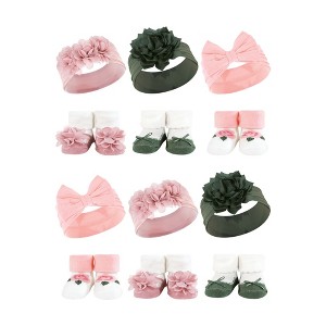 Hudson Baby Infant Girl 12Pc Headband and Socks Giftset, Pink Green, One Size - 1 of 2