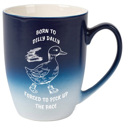 Elanze Designs 12 Ounce Two Toned Ombre Ceramic Tea Coffee Cup Mug Blue White Born To Dilly Dally Duck