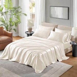 Sapphtopaz 4 PCS/6 PCS/7 PCS Comforter Set,Bed Set with 1 Flat Sheet,1/2 Fitted Sheet,2/4 Pillowcase,Luxury Satin Sheet Set Machine Washable - 1 of 4