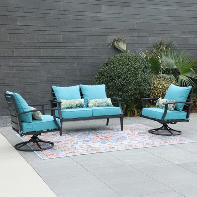 Aoodor 22'' x 24'' Blue Olefin Fabric Outdoor Chair Cushion Set