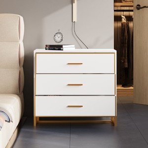 FUFU&GAGA Modern White Nightstand with Gold Accents - 3 - Drawer Bedroom Organizer - 1 of 4