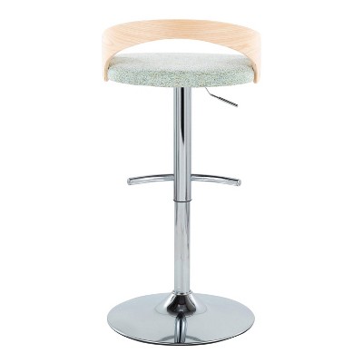 Set of 2 Green Adjustable Swivel Barstools with Wood Back
