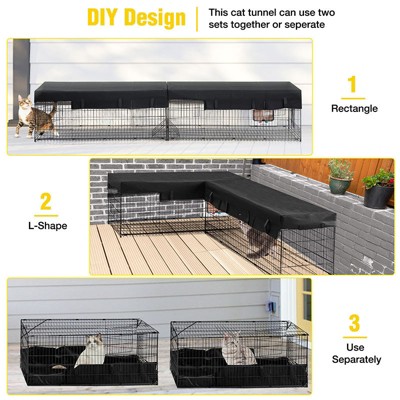 Black Metal Outdoor Cat Tunnel with Waterproof Cover