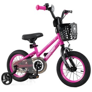 Costway 12"/14"/16"/18" Kid’s Bike with Training Wheels Adjustable Handlebar & Seat Handbrake Black/Pink/Silver - 1 of 4