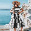 Women's Blue and White Geometric Patchwork Midi Dress - Cupshe - 2 of 4