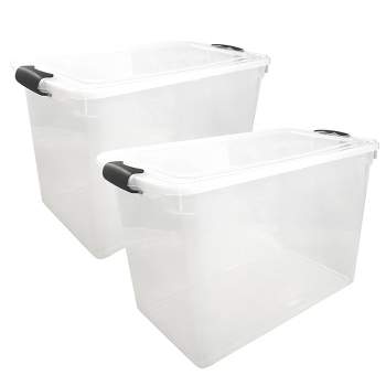 Greenmade 675374 Flip Top Large Capacity Clear Plastic Storage Container w/  Attached Interlocking Lid for Household Organization & Management, 2 Pack