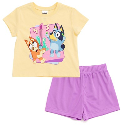 yellow / purple, bluey / bingo