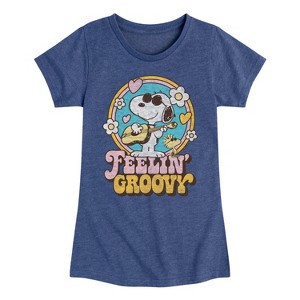 Girls' - Peanuts - Feelin Groovy Snoopy And Woodstock Fitted Short Sleeve Graphic T-Shirt - 1 of 4