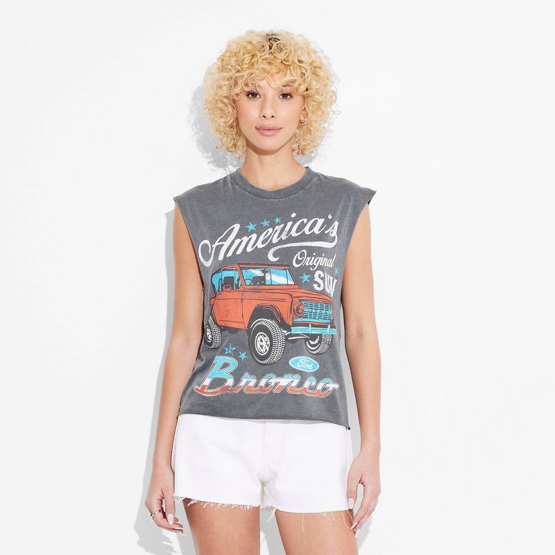 Women's Americana Bronco Graphic Muscle Tank Top - Gray, 1 of 6