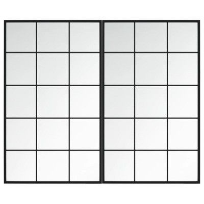 vidaXL Wall Mounted Rectangular Mirrors - Set of 2 Black Metal Mirrors ...