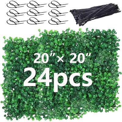 Artificial Boxwood Wall Panels, 10"x10" Faux Greenery Wall with 100 Zip Ties, UV-Protected Grass Wall Panels