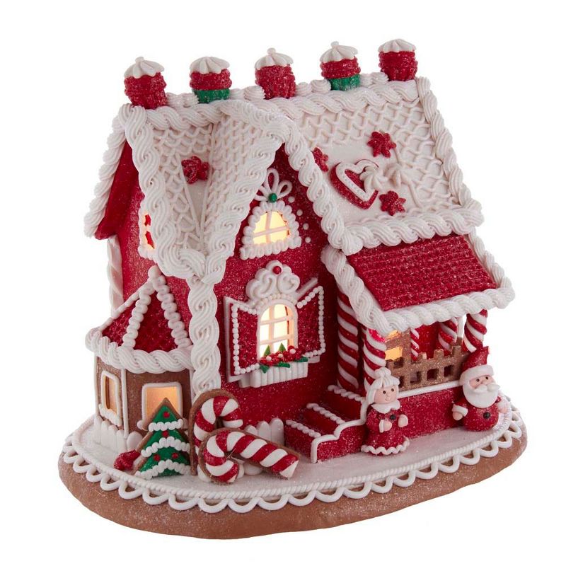 Kurt Adler 9" Red and White Santa and Mrs. Claus Gingerbread House, 1 of 8