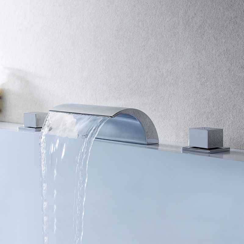 Sumerain Deck Mount Tub Faucet filler, 2 Knob Handle Waterfall Roman Tub Faucet, Chrome Finish, 3 of 9