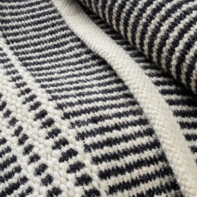 Malta Modern Black and Ivory Striped 8' x 10' Wool Area Rug
