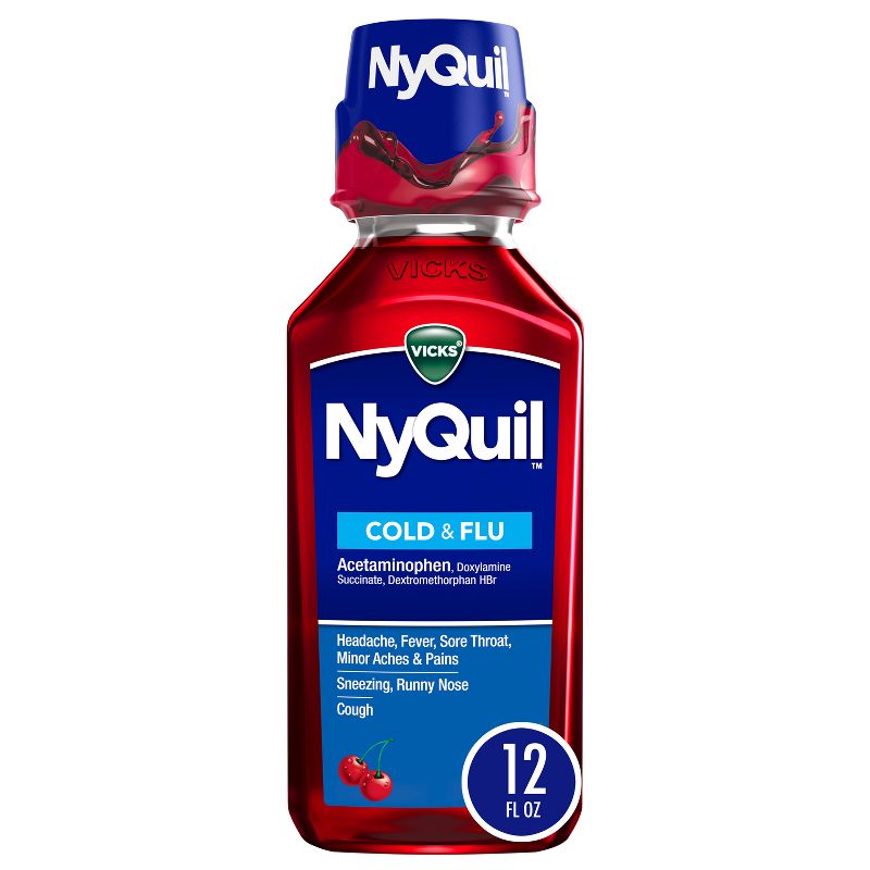 Vicks NyQuil Cold &#38; Flu Medicine Liquid - Cherry - 12 fl oz, 1 of 9