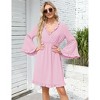 Clearlove Women V Neck Ruffle Bell Sleeve Summer Mini Dresses - 2 of 4