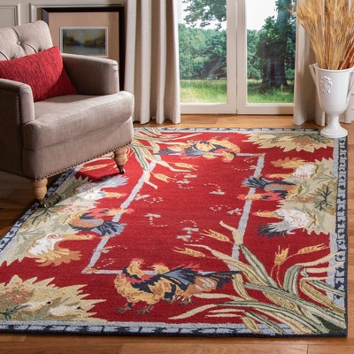 Chelsea Hand-Hooked Red Wool Rooster Area Rug