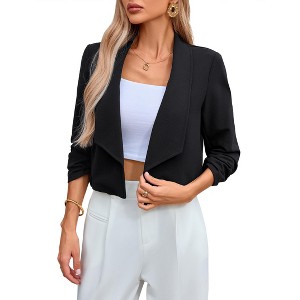 Coolmee Women's 3/4 Sleeve Cropped Blazer Lightweight Open Front Suit Jacket for Business Casual - 1 of 4