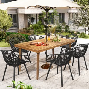 7-Piece Outdoor Patio Dining Set with PP Chairs, Acacia Wood Table Garden Furniture for Balcony or Terrace-Maison Boucle - 1 of 4