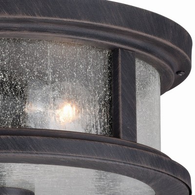 Rust Iron and Glass Outdoor Flush Mount Ceiling Light