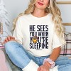 S.W.Smiley He Sees You When You're Sleeping - Women's Garment Dyed Graphic T-Shirt - 2 of 4
