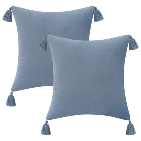 Trinity Boho Tufted Tassels Woven Decorative Throw Pillow Covers, Blue, 18  X 18 Inches : Target