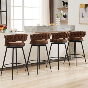 DYHOME 28 inch Bar Stools Set of 4, Modern Counter Height Bar Stools, 360° Swivel Suede Fabric Stool Chairs with Woven Back and Footrest - 1 of 4