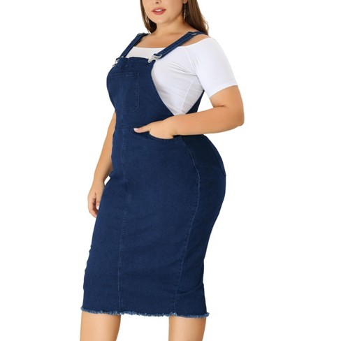 Agnes Orinda Women's Plus Size Bodycon Back Vent Raw Hem Denim