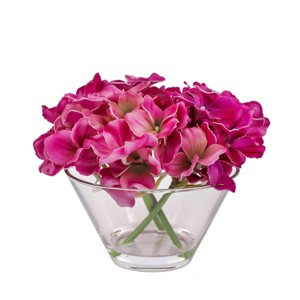 8" Artificial Dark Purple Hydrangea with Acrylic Water in Glass Bowl - National Tree Company - 1 of 3