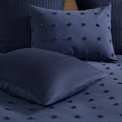 Indigo Blue Cotton Jacquard Full/Queen Duvet Cover Set with Shams and Pillows