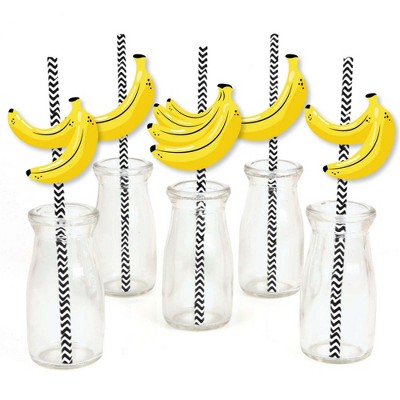 Big Dot of Happiness Let's Go Bananas - Paper Straw Decor - Tropical Party Striped Decorative Straws - Set of 24