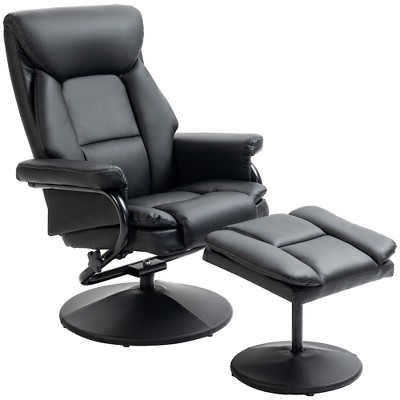 Black Faux Leather Swivel Recliner Chair with Ottoman