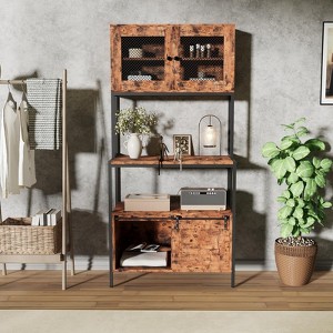 5-Tier Kitchen Bakers Rack with Cabinets & Charging Station, 63" Industrial Microwave Stand, Storage Cabinet for Dining Room, Living Room, Apartments - 1 of 4