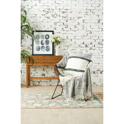 Luna Gray and White Woven Cotton Square Pillow