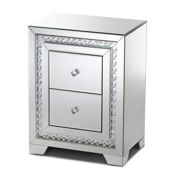 Mina Mirrored 2 Drawer Nightstand Bedside Table Silver - BaxtonStudio