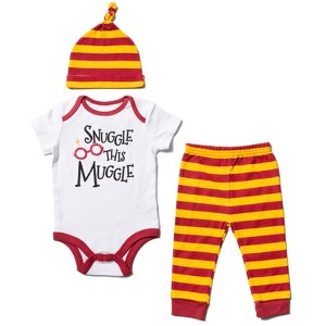 Harry Potter Baby Bodysuit Pants and Hat 3 Piece Outfit Set Newborn to Infant - 1 of 4