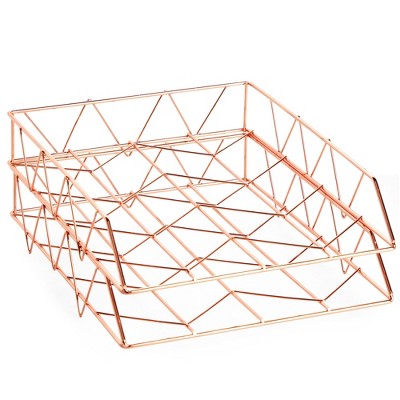 Rose Gold Stackable Metal Desk Organizer for Papers and Files