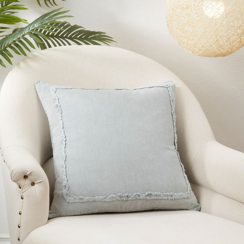 Saro Lifestyle Linen Ruffled Design Throw Pillow, Blue, 20"x20", 3 of 4