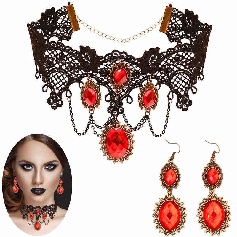 Skeleteen Gothic-Inspired Costume Jewelry Accessory - Red and Black, 1 of 6
