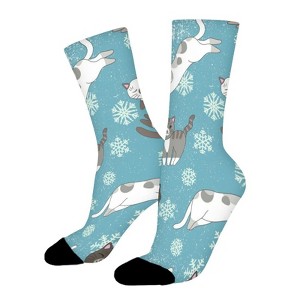 Funny Cartoon Cute Gray White Cats Women Printed Crew Socks Funny Funky Socks Soft Polyester Novelty Gifts for Artists Men - 1 of 1