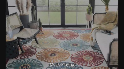 Cabana Bloom 9' x 12' Blue Floral Easy-Care Outdoor Rug