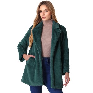 Allegra K Women's Lapel Collar Faux Fur Fuzzy Winter Long Overcoat with Pockets - 1 of 4