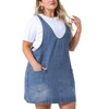 Agnes Orinda Women's Plus Size Denim Sleeveless V-neck Mini Casual Jean Overall Dress with Pocket - 2 of 4