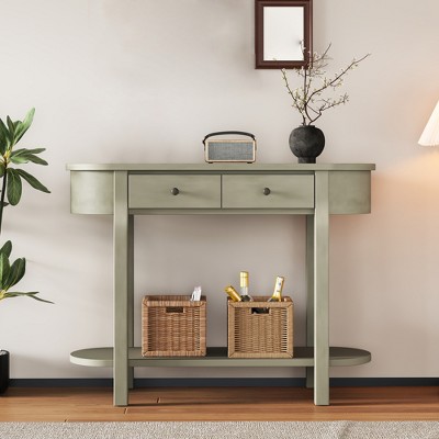36" Console Table with Drawers, Retro Entryway Table with Open Storage Shelf, Long Sofa Couch Table, Hallway Table for Living Room Entryway