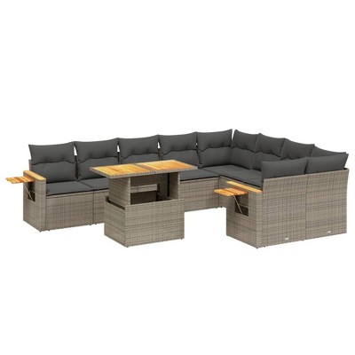 vidaXL 10 Piece Patio Sofa Set with Cushions Gray Poly Rattan