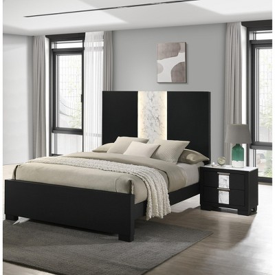 Vynxaria Contemporary Black Finish Nightstand ¨C Elegant Storage Solution for Modern Bedrooms