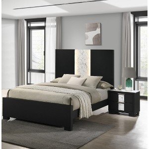 Vynxaria Contemporary Black Finish Nightstand ¨C Elegant Storage Solution for Modern Bedrooms - 1 of 4